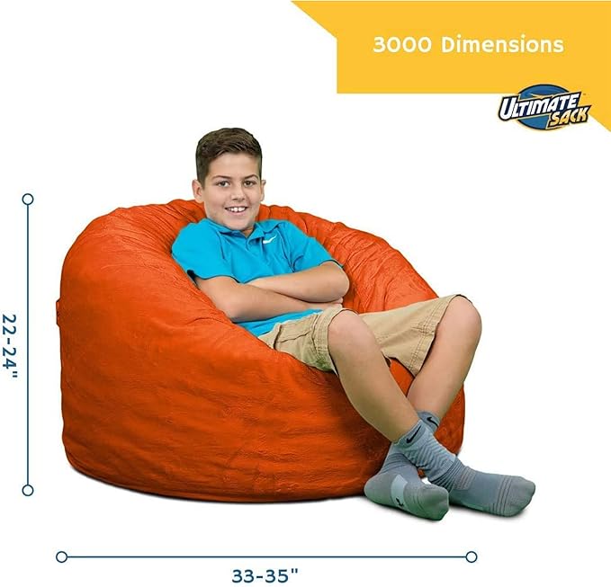 ULTIMATE SACK 3000 3-Foot Bean Bag Chair, Purple Suede Cover – Oversized Foam Lounger, Floor Seat, Small Sofa, or Couch Bed for Living Area, Gaming Room, or Reading Lounge