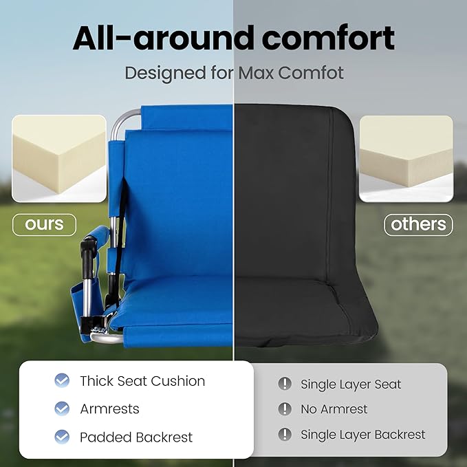 HIGH POINT SPORTS Foldable Stadium Seat Portable Folding Stadium Chairs Padded Bleacher Seat Cushion Bleacher Chair with Armrest and Cup Holder