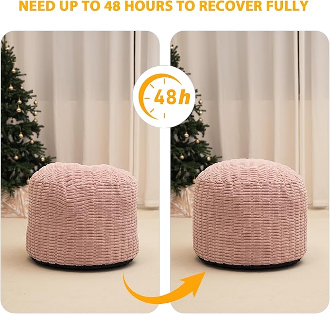 Homlazeezy Round Stuffed Pouf Ottoman for Foot Rest, Storage Ottoman Pouf Foot Stool Cushion, Faux Fur Poufs with Foam Chunk Filling, 20 X 15 Inch Floor Chair for Living Room Bedroom Home Decor, Pink