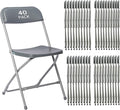 40 Pack Gary Plastic Folding Chair, Indoor Outdoor Portable Stackable Commercial Seat with Steel Frame 350lb. Capacity for Events Office Wedding Party Picnic Kitchen Dining