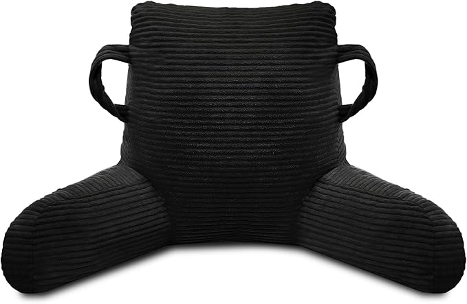 ABROLOY Reading Pillow for Sitting in Bed Adult, Bed Reading Pillow with Shredded Memory Foam, Back Pillow for Sitting with Arms and Pockets, Black