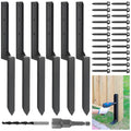 Epcee Heavy Duty Steel Fence Post Repair Stakes, Fence Post Anchor Ground Spike, for Repair Tilted/Broken Wood (6 Pack/Black