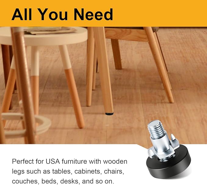 Mrosnail 16Pcs Adjustable Furniture Leveling Feet with T-Nuts, 1/4"-20 UNC Thread Screw-in Furniture Levelers for Chairs, Nightstands, Small Cabinets