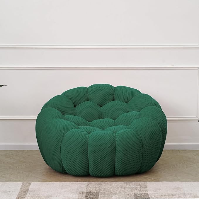 JACH 49.21'' Modern Lazy Floor Sofa, Oversized Bubble Couch Chair, Upholstered Mesh Fabric Bubble Sofa, 3D Honeycomb Shape Curved Couch for Living Room, Office, Apartment, Small Space (Green)
