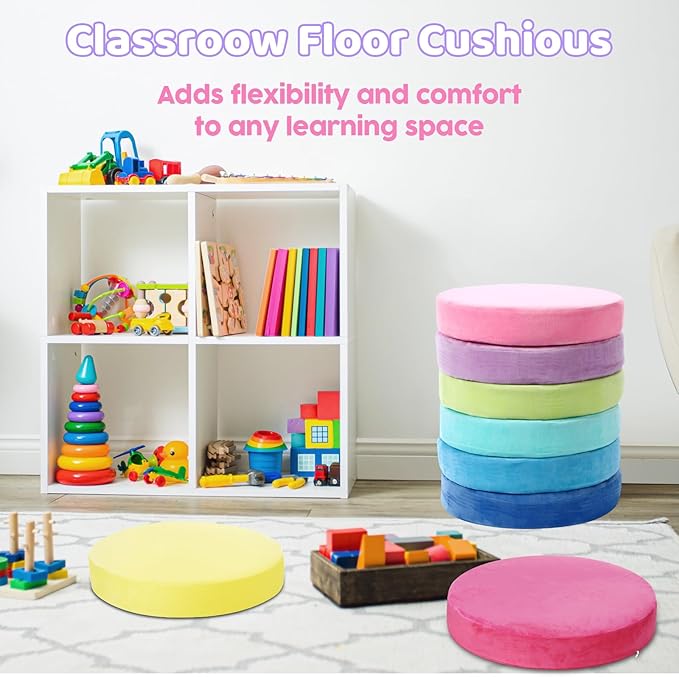 GlikCeil 8 Pcs Round Floor Pillow Cushions for Kids Classroom 15'' Soft Flexible Seating Chair Floor Seats for Reading Corner Playroom - Winter & Spring School Supplies (Candy Series)