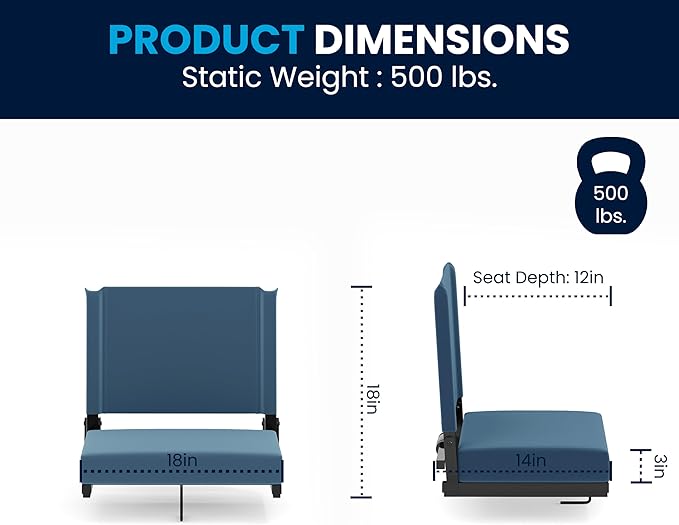 Flash Furniture Grandstand Portable Stadium Seats for Bleachers or Benches, Folding Padded Stadium Chairs with Handle, Pack of 2, 500 lb. Weight Capacity, Teal