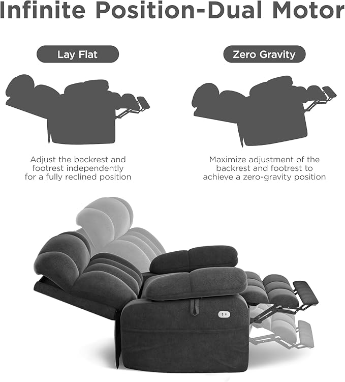Dual Motor Power Lift Recliner Chair for Elderly with Adjustable Headrest,Extra Wide Recliner Chair with Massage,Lay Flat Recliner with Extended Footrest,Cup holder,Storebox,USB&Type-C Ports,Dark Grey