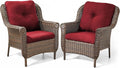 ACTREST Patio Wicker Chairs Outdoor Furniture Chair - Set of 2 Outside All Weather Lawn Dining Brown Rattan Armchair with High Back&Deep Seating for Deck Porch Balcony Backyard Garden - Red