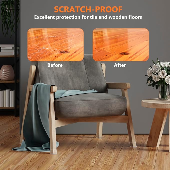 16pcs Square Chair Leg Floor Protectors, Felt Pads Chair Leg Protectors for Hardwood Floors, Silicone Furniture Feet Cups Covers Felt Pads, Prevents Scratches & Reduce Noise, Clear, X-Small