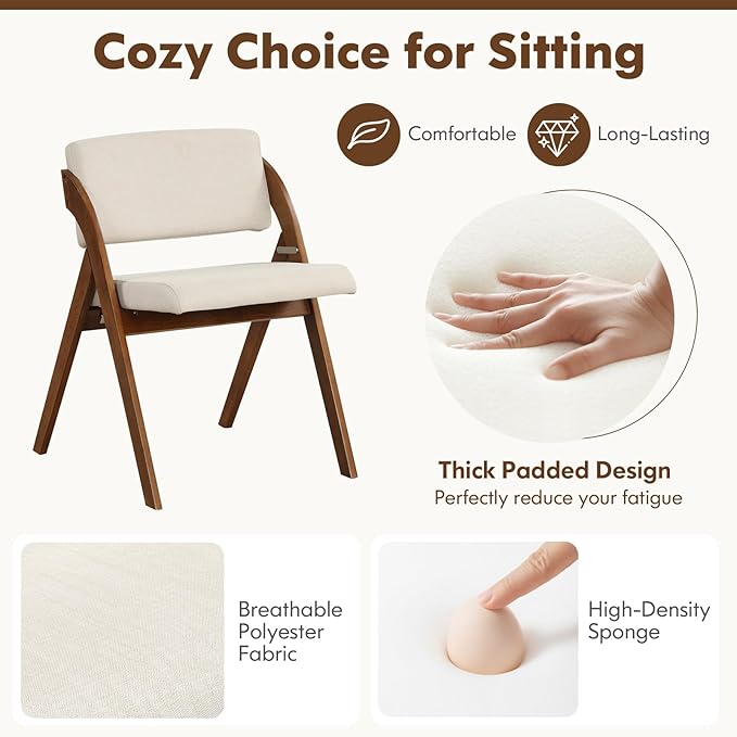 GOFLAME Folding Dining Chairs Set of 2, Upholstered Kitchen Chairs with Padded Seat & Backrest, Modern Side Chairs with Rubber Wood Legs for Home Office Events, Wedding, No Assembly Needed, Walnut