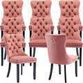 YeahFurn Pink Mid Century Modern Dining Chairs Set of 8, Velvet Upholstered Kitchen & Dining Room Chairs with Nailhead Trim & Solid Wood Legs, Elegant Sillas De Comedor (Pink, 8 Pcs)