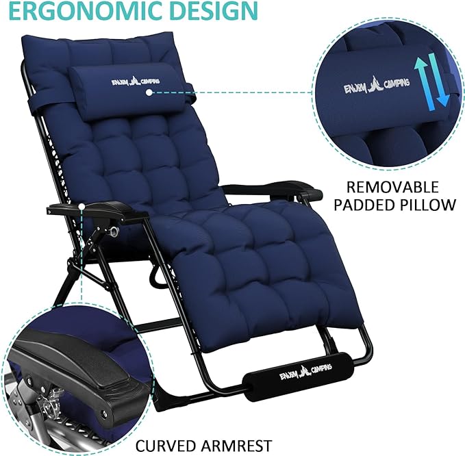 Amopatio Oversized Zero Gravity Chair with Removable Cushion & Tray, XL Patio Folding Reclining Lounge Chair with Footrest & Headrest for Indoor and Outdoor, Support 500lbs