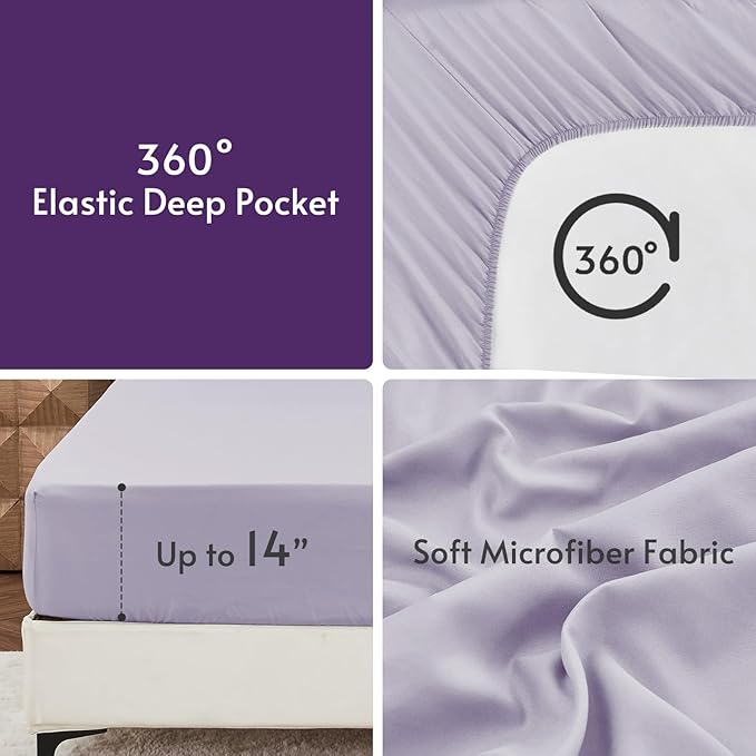 MUXHOMO 5 Pieces Twin Comforter Set, Reversible Bed in a Bag Twin Size, All Season Bedding Set with Comforter, Flat Sheet, Fitted Sheet, Pillowcases & Shams, Purple & Lavender
