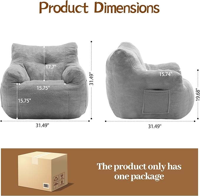 Bean Bag Chair for Adults and Kids, Small Comfy Beanbag Lounge Floor Sofa Reading Chair with Armrests, Mini Cloud Sofa for Living Room, Bedroom and Game Rooms, Plush Chair with Memory Foam