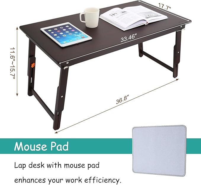Nnewvante Large Size Floor Desk, Folding Low Coffee Table, No Assembly Required, Adjustable Floor Table for Breakfast Gaming Writing 33.5"x17.7" Black Walnut