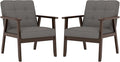 KCC Mid-Century Modern Linen Fabric Accent Chair Set of 2, Upholstered Tufted Leisure Chair Comfy Reading Side Chairs with Armrest and Solid Wood Frame for Living Room Bedroom Balcony(Gray)