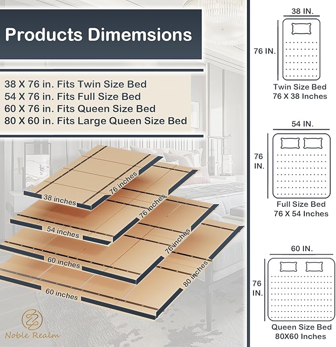 NobleRealm® 𝗕𝗲𝘁𝘁𝗲𝗿 𝗦𝗶𝘇𝗲 & Thickest – Premium 10mm Premium (76'x 54' Full Size) | Full Bunkie Board| Bed Support Slats | Bed Board | Modular Portability Design, Easy Setup