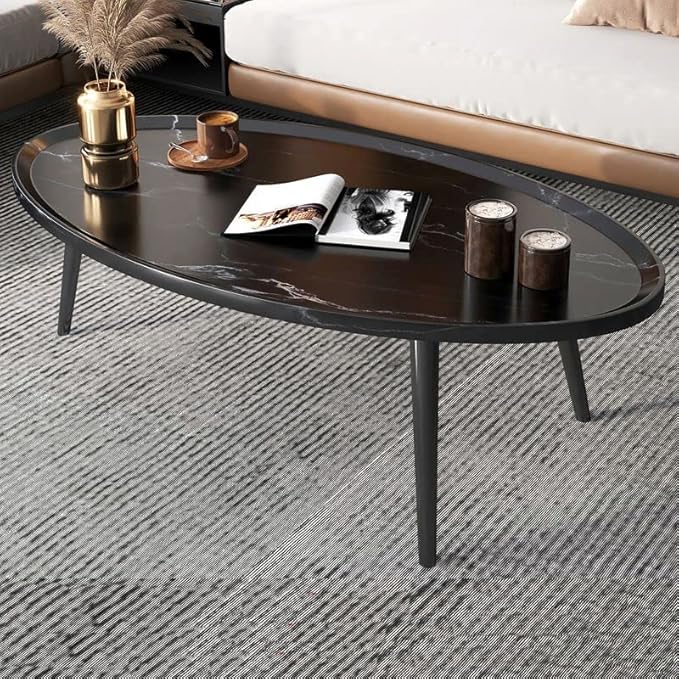 CraftThink Coffee Table, Modern Small Coffee Table with 3 Legs, Wooden Cocktail Table Farmhouse Retro Accent Center Table Side End Table for Living Room Easy Assembly, Black 15" H x 31.5" L x 21.5" W