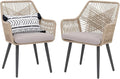 Patiorama Patio Dining Chair Set of 2, Woven Rope Outdoor Dining Chairs w/Steel Frame, All-Weather Twisted Rattan Chairs w/Armrest & Cushion, Outdoor Dining Wicker Chairs for Backyard Garden(Beige)