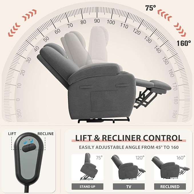 Flamaker Power Lift Chair Massage Recliner Chairs for Elderly - Ergonomic Design with Cup Holders & Side Pockets, Remote Control (Gray)