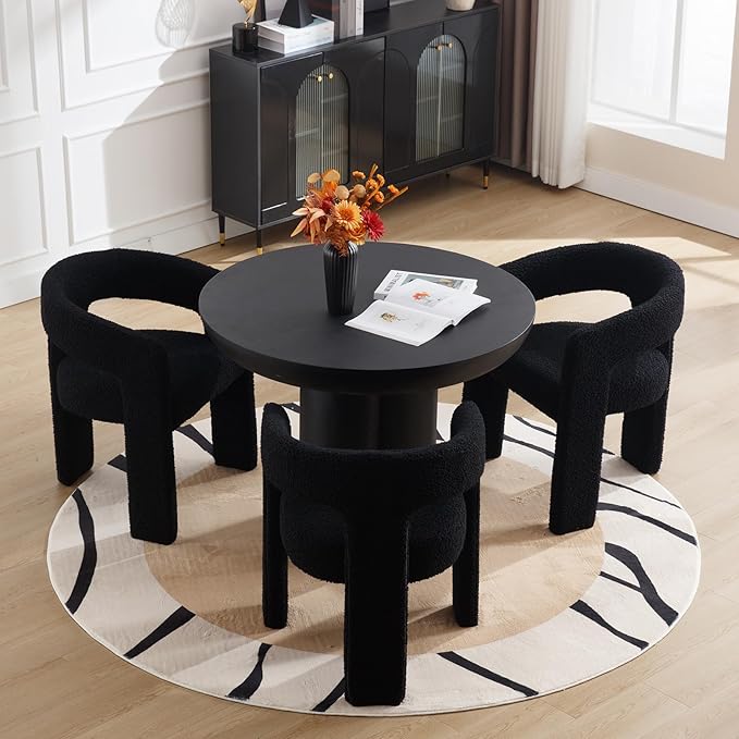 DAYALANE Black Boucle Dining Chairs Set of 2, Upholstered Sherpa Kitchen Chairs with Arms Comfy Barrel Side Chair for Living Room/Dining Room/Reception, Black Fur