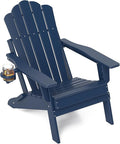 FOOWIN Adirondack Chair, Folding Adirondack Chair with Cup Holder, HDPE All-Weather Fire Pit Chair for Patio, Garden, Backyard, Poolside, Navy Blue