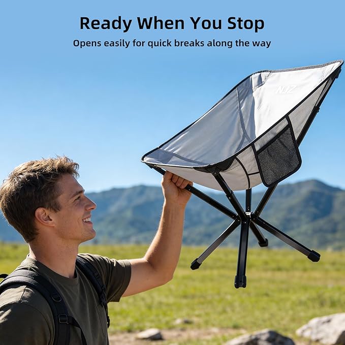 NJZ Lightweight Folding Camping Chair — Compact & Easy to Use, Portable Chair for Everyday Outdoor Comfort, Beach, Camping, Travel & Backyard
