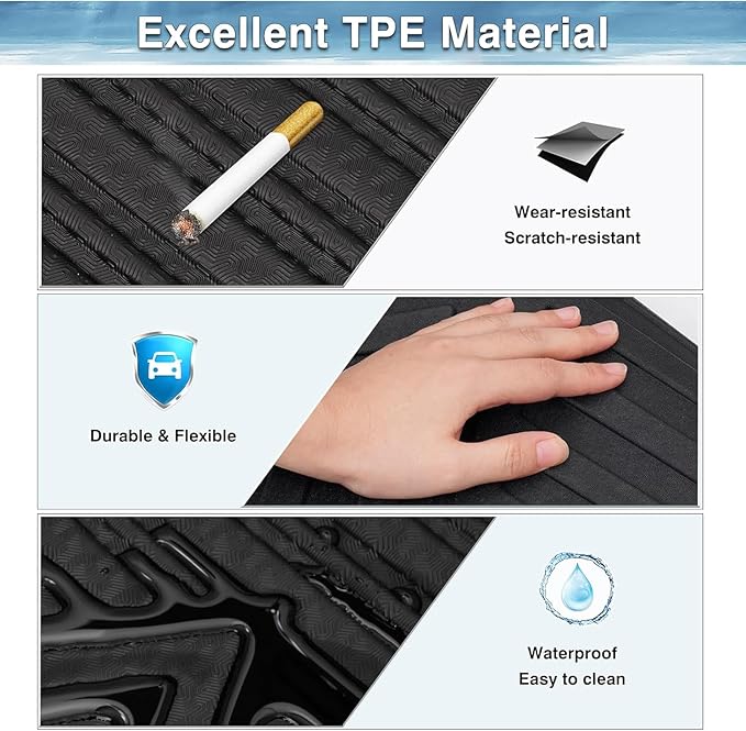 Mixsuper Floor Mats & Cargo Liner for Ford Expedition Max 2018-2024 8 Seats,All Weather TPE Floor Liner Trunk Cargo mat Protectors,Full Set Car Mats for Expedition Max Accessories,Black