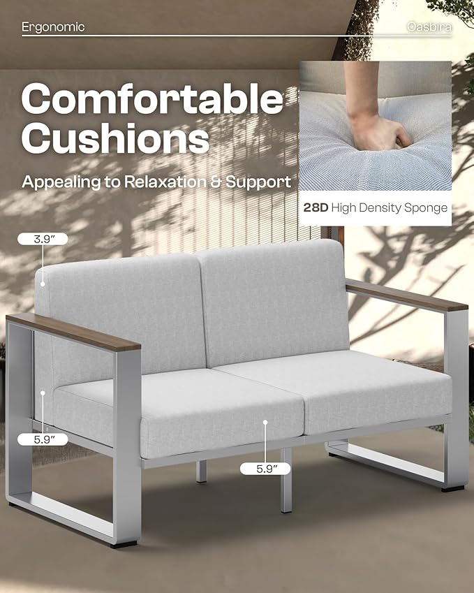 ComfCove Outdoor Aluminum 3-Seat Sofa, Modern Patio Patio Furniture with Wide Seat and Thick Cushions, All-Weather Oversized Couch for Deck, Porch