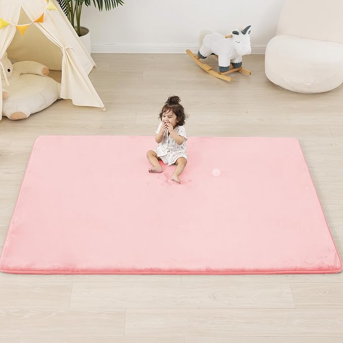 PAPAMAT 1.3" Thick Baby Floor Play Mat 39x59, Basic Padded Foam Mat for Tummy Time Crawling, Non Slip Cushioned for Babies Toddlers Infants Kids (Pink)