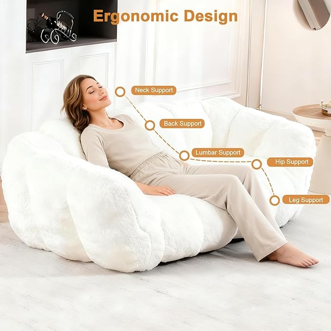 Bean Bag Chair, Giant Bean Bag Chairs for Adults Kids, Fluffy Loveseat Bean Bag Sofa with Armrest, Ultra Soft Love Seat Small Sofa Couch, Faux Fur Floor Chair for Living Room Bedroom, Beige