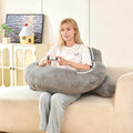 PAJEO Reading Pillow for Bed,U Shaped & Back Support Pillow for Bed,19" Backrest with Lumbar & Arm Support,Luxurious Faux Rabbit Fur,Gaming PillowFor Crochet/Reading/Watching TV,Gray