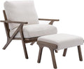 chairus Mid-Century Modern Accent Chair with Ottoman, Linen Fabric Armchair with Wood Legs Comfy Upholstered Single Sofa Chair for Living Room/Bedroom/Lounge, White