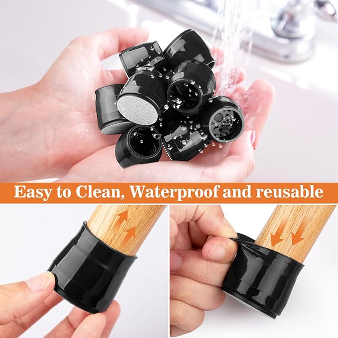 36pcs Round Chair Leg Floor Protectors, Felt Pads Chair Leg Protectors for Hardwood Floors, Silicone Furniture Feet Cups Covers Felt Pads, Prevents Scratches & Reduce Noise, Black, Small
