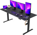 63 inches Electric Standing Desk Adjustable Height, Home Office Desks, Standup Desks Rising Desks for Home Office, 4 Memory Height, 2 Hooks, Black Spliced Desktop