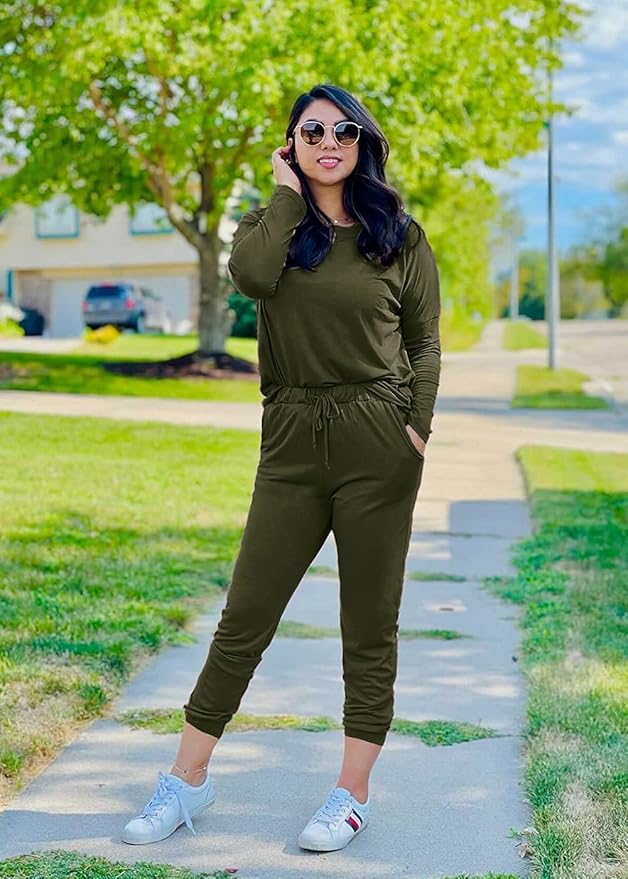 PRETTYGARDEN Women Fall 2 Piece Lounge Outfit Long Sleeve Tops High Waisted Jogger Pants Set Spring Travel Clothes Tracksuit