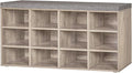 DINZI LVJ Shoe Storage Bench with Cushion, Cubby Rack with 12 Cubbies, Adjustable Shelves, Multifunctional Organizer Bench for Entryway, Mudroom, Hallway, Closet and Garage, Greige