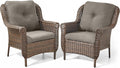 ACTREST Patio Wicker Chairs Outdoor Furniture Chair - Set of 2 Outside All Weather Lawn Dining Brown Rattan Armchair with High Back&Deep Seating for Deck Porch Balcony Backyard Garden - Grey
