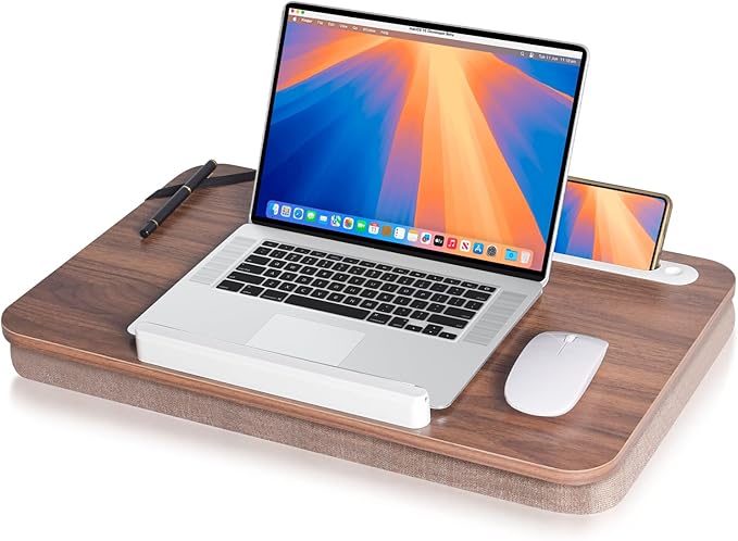 Lap Desk, Lap Desk with Cushion, Fits up to 17 inch Laptop, Premium Portable Laptop Stand Desk with Tray, Pad & Phone Holder, Home Office for Bed/Couch/Car/Reading/Writing