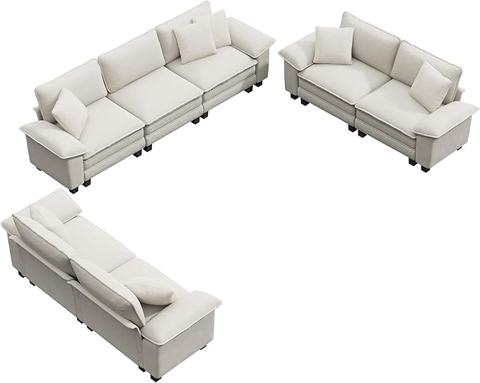 MIXPATIO Cloud Couch Sectional Sofa Set, Plush 24.4-Inch Deep 7-Seat Sectional with Velvety Chenille & Removable Arms for Living Room and Apartment, Beige