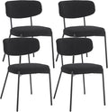KCC Boucle Dining Chairs Set of 4, Modern Mid-Century Upholstered Stylish Kitchen Chairs Sherpa Accent Diner Chairs with Metal Legs and Curved Back for Kitchen, Dining Room(Black)