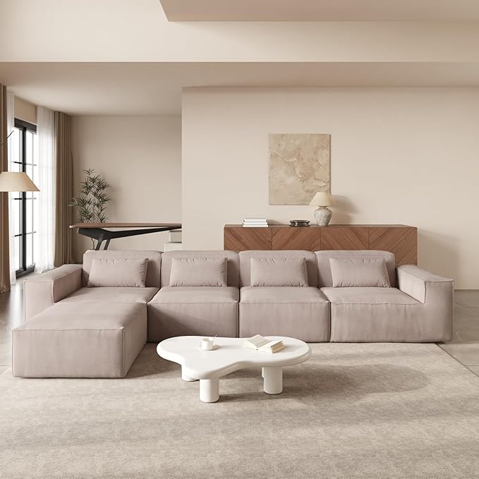 JACH L-Shaped Cloud Sectional Couch, 149" Huge Plus Modular Sofa, Modern Comfy Cloud Couches with Reversible Chaise Ottoman, Sofas Furniture for Living Room, Office, Apartment, Brown