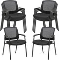 CLATINA Black Stacking Chairs Stackable Waiting Room Chairs with Armrest, Mesh Office Reception Guest Chair for Home Desk Conference Lobby Church Medical Meeting Training Ergonomic, Set of 8