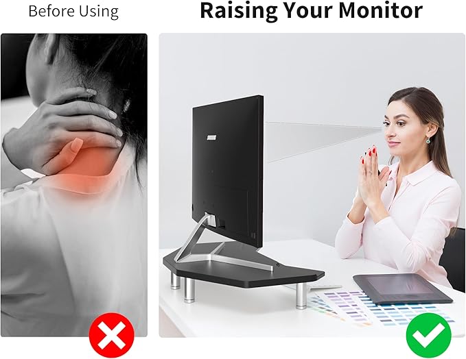 AFOOYO Monitor Stand Riser Black,Plane Wing-Shaped Sturdy Computer Stand Ergonomic Desk Organizer Riser Wood Monitor Stand with Drawer for Laptop, Computer,16.5 Inch