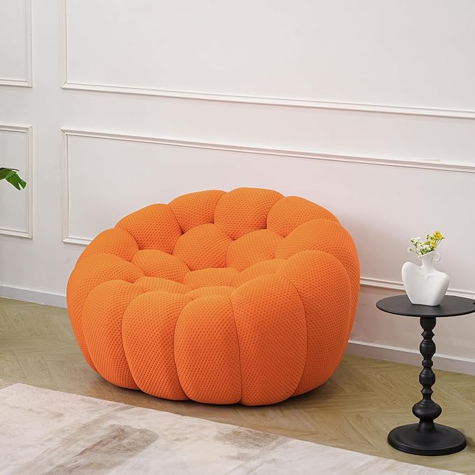 JACH Oversized Bubble Couch Chair, 49.21'' Modern Lazy Floor Sofa, Upholstered Mesh Fabric Bubble Sofa, 3D Honeycomb Shape Curved Couch for Living Room, Office, Apartment, Small Space (Orange)