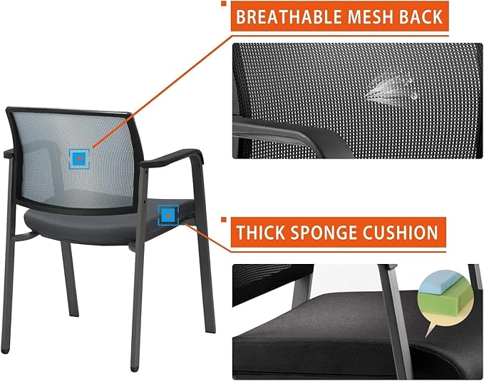 CLATINA Mesh Back Stacking Arm Chairs, Office Reception Guest Chair, Desk Chair No Wheels Ergonomic Lumbar Support and Thickened Seat Cushion for Waiting Conference Room Grey (8 Pack)