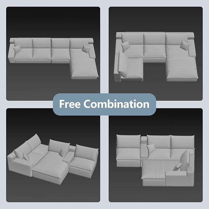 136" Cloud Sectional Couch with L-Shape Chaise, Modern Corduroy Viral Boneless Sofa for Living Room,Memory Foam Couches in a Box with Deep Seat,No Assembly Required (Black,Right-Facing Chaise)