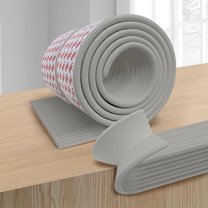 PUSHUJIA W Wide Edge Protector Strip Extra Thick Baby Proofing Bumper Guard with Strong Adhesive Child Safety for Table Desk Bed Cabinet Furniture in Home and Nursery (Grey)