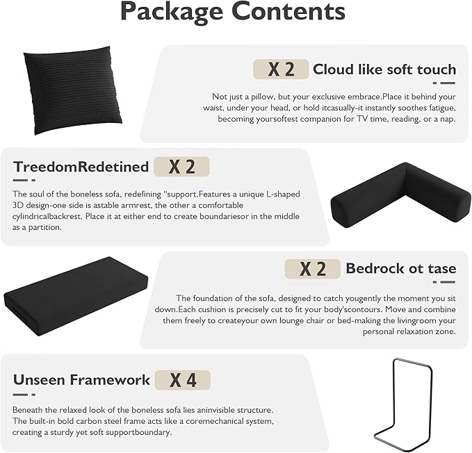 79 Inch 5-in-1 Convertible Sofa Bed, Corduroy Boneless Floor Couch with Fixed Frame & Pillow, Modular Folding Mattress Lounger for Small Space, Living Room, Bedroom - Easy Assembly(Black)