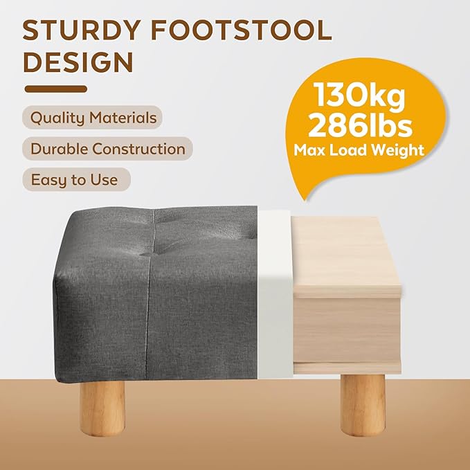 FIMIVIBI Small Foot Stool Ottoman, Linen Footstool Ottoman Foot Rest for Couch, Rectangle Footstools and Ottomans Small for Living Room, Entryway and Bedroom (Gray)